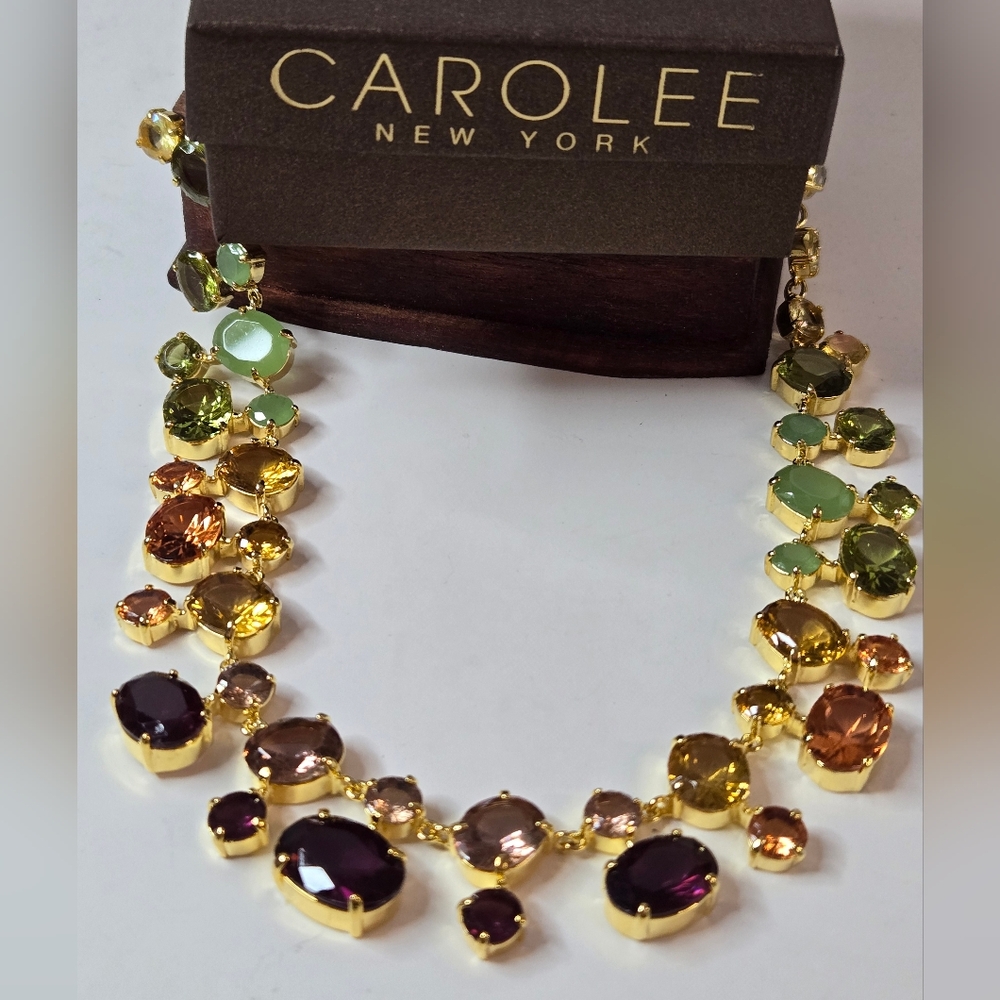 New Carolee Ombre Candy Gold Tone Necklace Multi Colored Pastel Crystal $125 - Picture 1 of 16